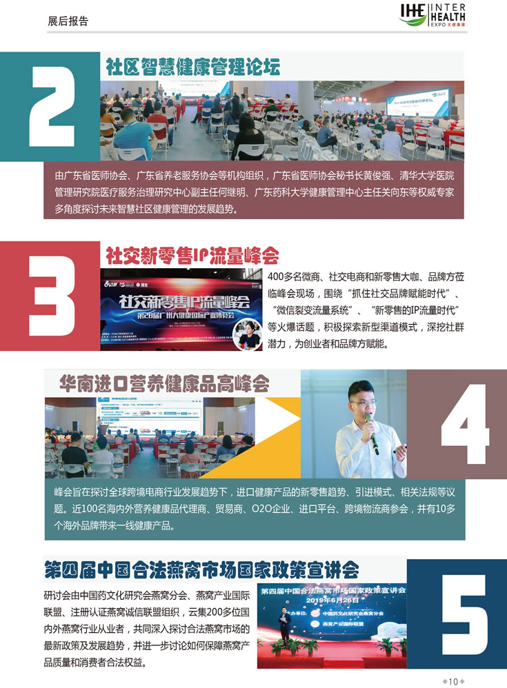 同期活動2：社區智慧健康管理論壇，同期活動3：社交新零售IP流量峰會，同期活動4：華南進口營養健康品高峰會，同期活動5：第四屆中國合法燕窩市場國家政策宣講會